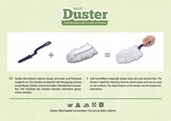 Staubwedel-Set: Stab mit 10 waschbaren Aufsätzen